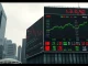Seoul financial district with contrasting crypto and stock market displays showing investor shift