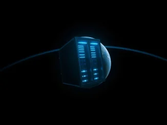 Concept of a data center server rack operating in orbit around Earth, representing SpaceX's ambitious plans.