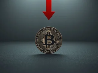 Spot Bitcoin ETF outflows illustration with a Bitcoin coin and red downward arrow