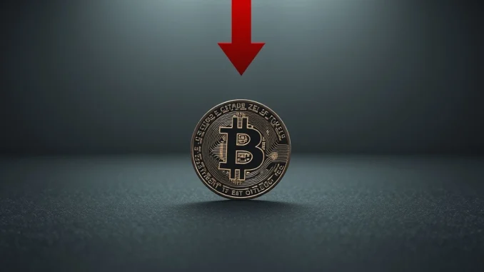 Spot Bitcoin ETF outflows illustration with a Bitcoin coin and red downward arrow