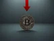 Spot Bitcoin ETF outflows illustration with a Bitcoin coin and red downward arrow