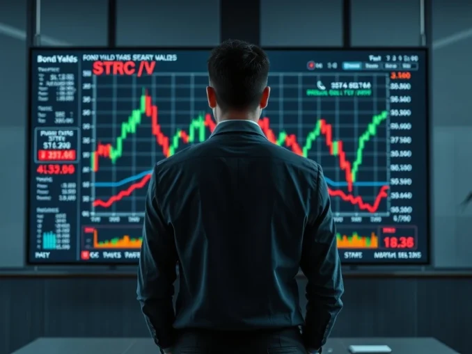 Financial analyst monitoring STRC stock performance on a digital screen