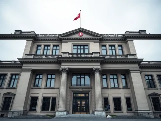Exterior of the Swiss National Bank headquarters in Bern on a cloudy day.