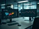 Newsroom monitors showing Tether USDT freeze tracker and Coinbase stock chart