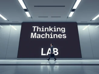 Thinking Machines Lab office sign with a professional entering the building, representing AI startup growth and talent acquisition from Meta.