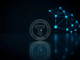 Toncoin cryptocurrency coin with network background symbolizing blockchain technology