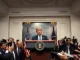 President Donald Trump at a White House press conference, delaying an AI security executive order.