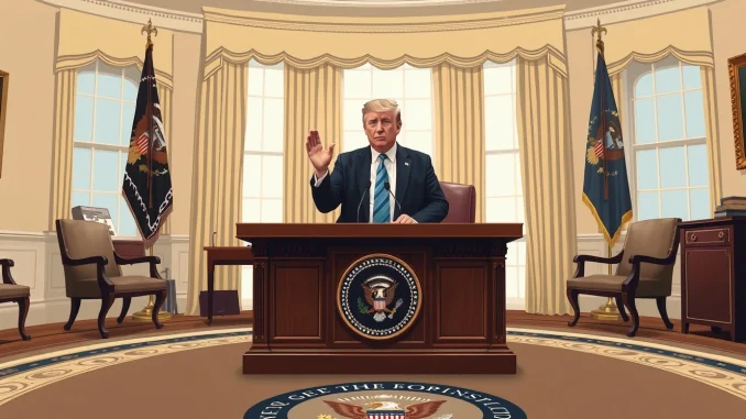 President Trump announcing US military withdrawal from Iran in the Oval Office.