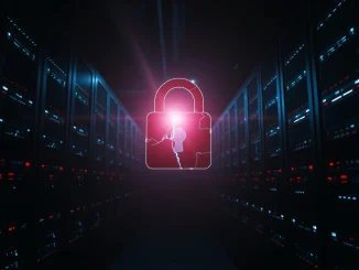 Cracked digital lock icon in a dimly lit server room, representing a DeFi security exploit.