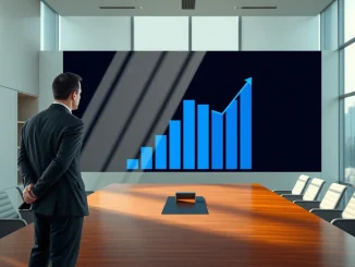 Executive analyzing Bitcoin treasury holdings data in corporate boardroom setting