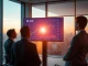 Financial analysts reviewing UNI price chart on a large screen in a modern conference room