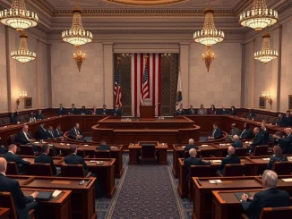 US Senate chamber interior with desks and dais, representing the prediction market ban vote.