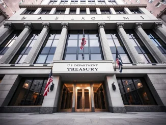 US Treasury building exterior in Washington, D.C. under clear sky