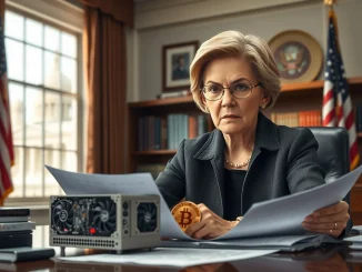 Senator Elizabeth Warren reviewing Bitmain investigation documents regarding US national security concerns