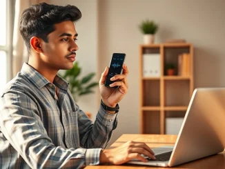 Indian professional using Wispr Flow voice AI on smartphone in Bengaluru home office