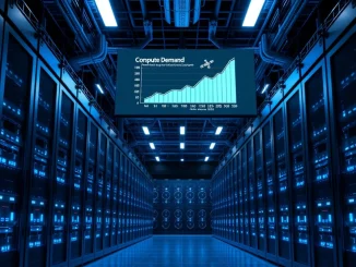 Interior view of a large AI data center with server racks and cooling systems, representing xAI's compute infrastructure for Grok.