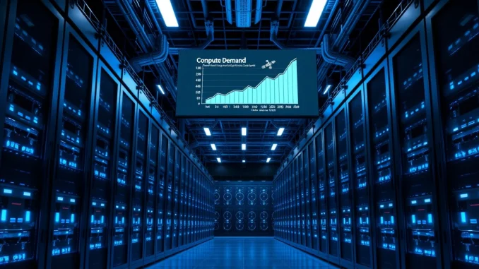 Interior view of a large AI data center with server racks and cooling systems, representing xAI's compute infrastructure for Grok.