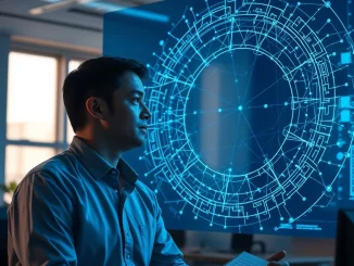 Software engineer observing a looping AI agent network interface