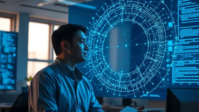 Software engineer observing a looping AI agent network interface