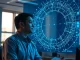 Software engineer observing a looping AI agent network interface