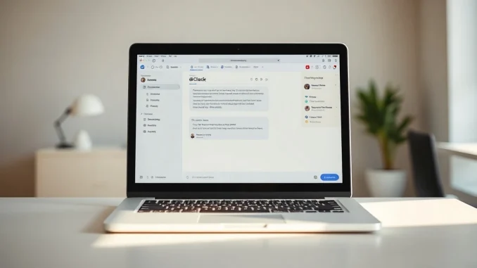 Slack workspace interface showing an @Claude interaction on a laptop in a modern office setting