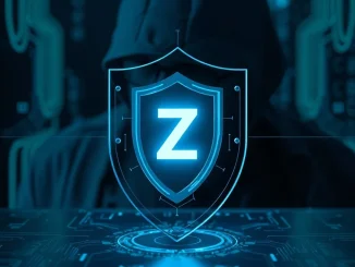 Digital shield with Zcash logo and holographic interface representing AI security audit