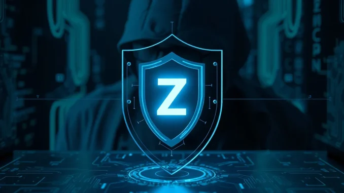 Digital shield with Zcash logo and holographic interface representing AI security audit