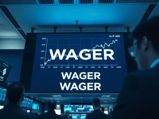 A trading floor display showing the S&P 500 index chart with a 'WAGER' label, representing Charles Schwab's new prediction market offering.