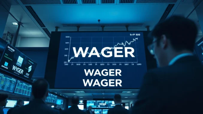 A trading floor display showing the S&P 500 index chart with a 'WAGER' label, representing Charles Schwab's new prediction market offering.