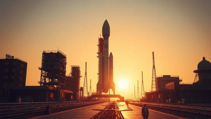 Rocket launch with digital financial overlay representing tokenized SpaceX IPO and blockchain market growth