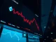 Ethereum price chart showing downward trend and key support level at $1,500 on a trading screen.