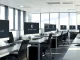 Empty desks in a modern office after Ethereum Foundation layoffs.