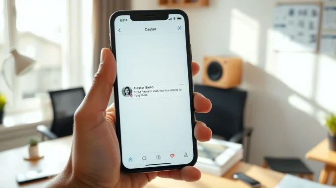 Creator holding smartphone showing Facebook AI companion app interface