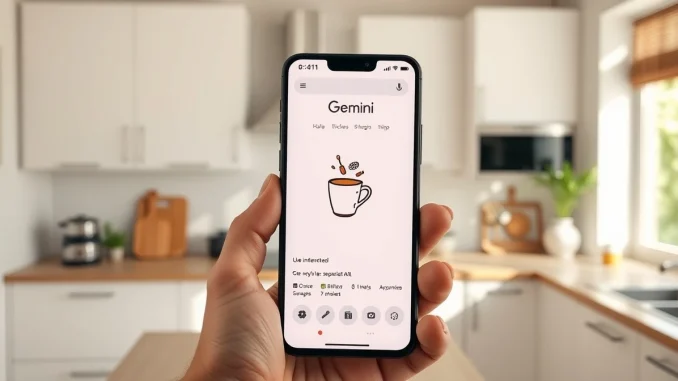 Smartphone showing Google Gemini app with personalized AI-generated image of coffee and baking items
