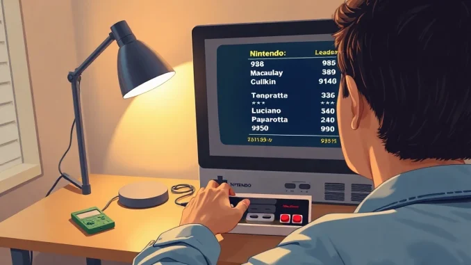 Person viewing an AI vanity search leaderboard on a retro-styled screen