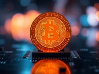 Notcoin (NOT) digital token symbol floating above a circuit board in a dark, high-tech setting.