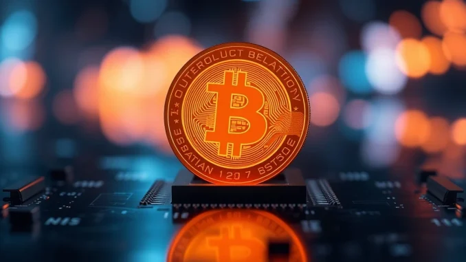 Notcoin (NOT) digital token symbol floating above a circuit board in a dark, high-tech setting.
