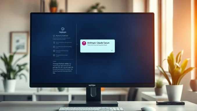 Notion interface on a monitor in a modern office workspace