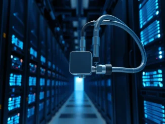 Omen AI spectrometer attached to a liquid cooling pipe in a data center