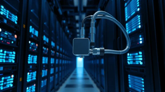 Omen AI spectrometer attached to a liquid cooling pipe in a data center