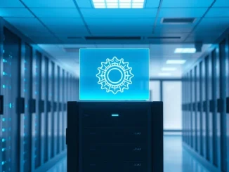 Data center with server racks and a holographic OpenAI logo, representing GPT-5.6 AI model release.