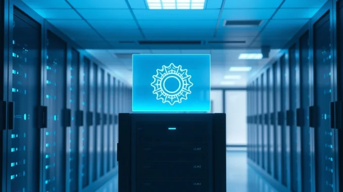 Data center with server racks and a holographic OpenAI logo, representing GPT-5.6 AI model release.