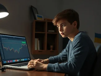 Teenager Alexander Browder at a laptop, working on cryptocurrency sanctions research