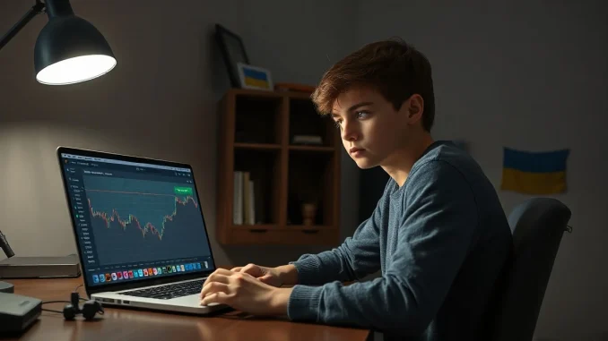 Teenager Alexander Browder at a laptop, working on cryptocurrency sanctions research