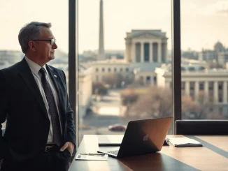 Sriram Krishnan in a Washington D.C. office, looking out a window.
