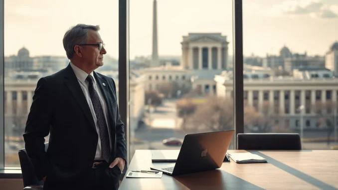 Sriram Krishnan in a Washington D.C. office, looking out a window.