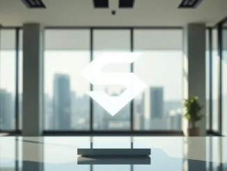 Sui blockchain logo on a modern desk with natural lighting