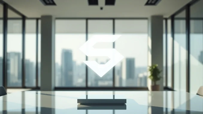 Sui blockchain logo on a modern desk with natural lighting