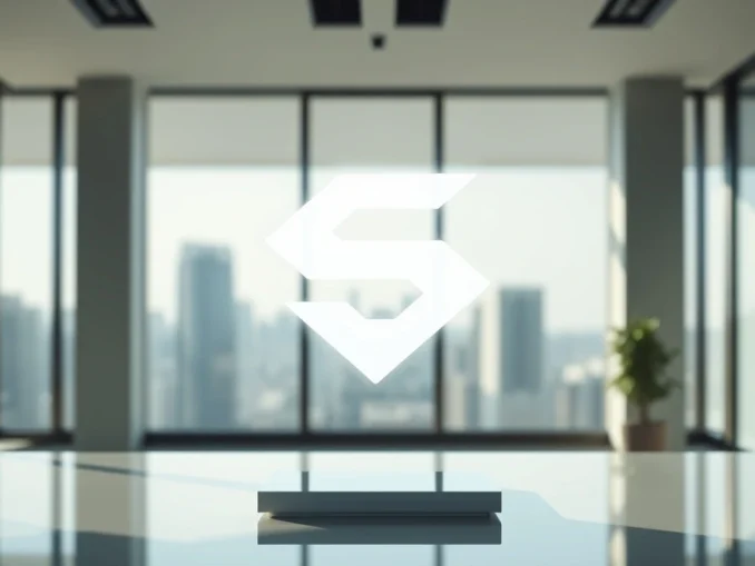 Sui blockchain logo on a modern desk with natural lighting