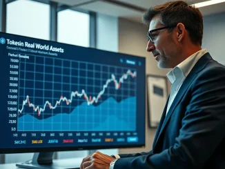 Analyst reviewing tokenized RWA market growth chart on digital display